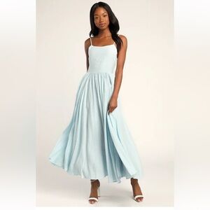 Lulus Runaway With Me Light Blue Sleeveless Lace-Up Maxi Dress
